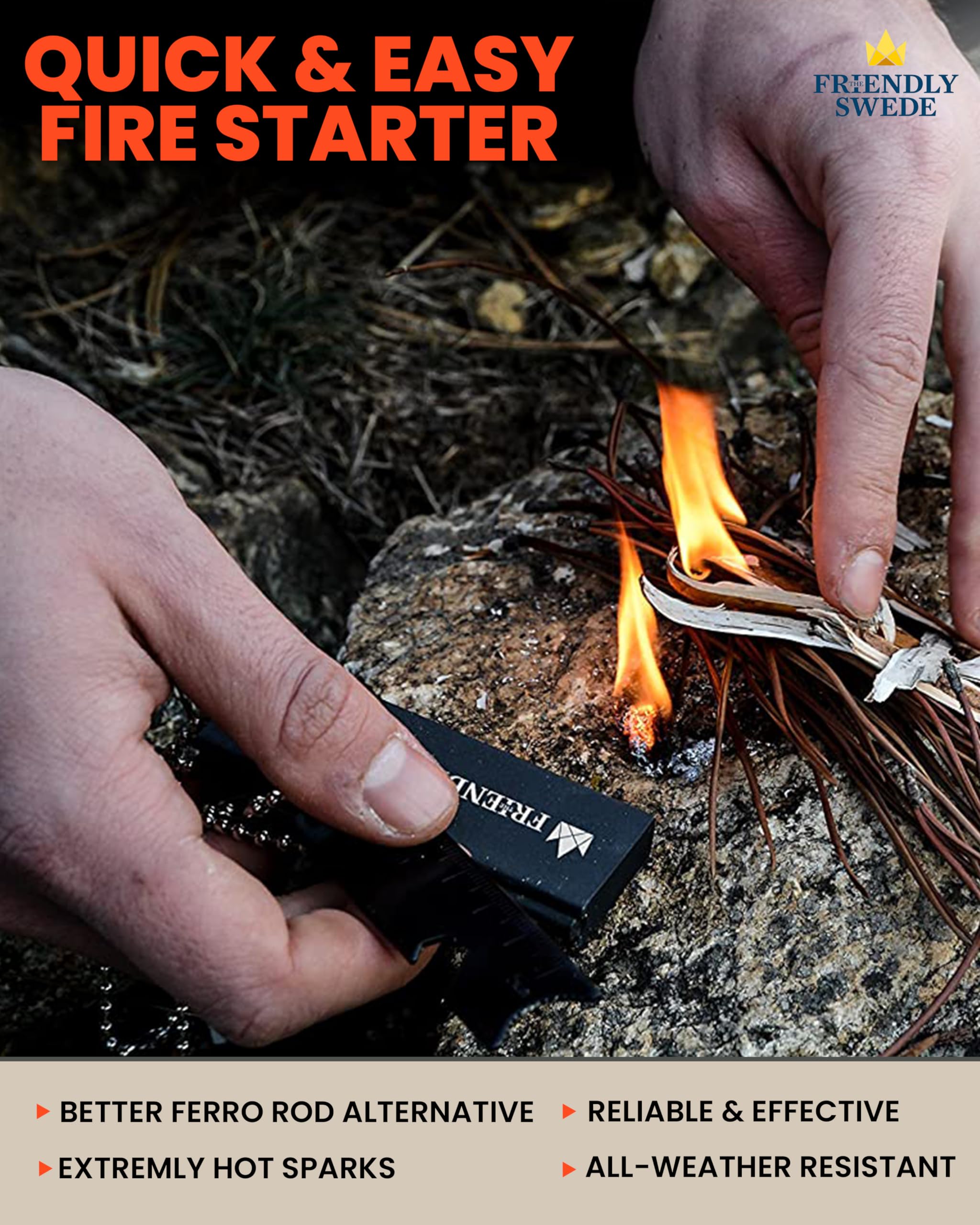 The Friendly Swede Magnesium Fire Starter Kit - Firestarter, Flint and Steel Fire Starter Kit, Flint Fire Starter Survival Tool, Camping Fire Starter, Fire Steel, Flint Striker, Fire Striker (3 Pack)