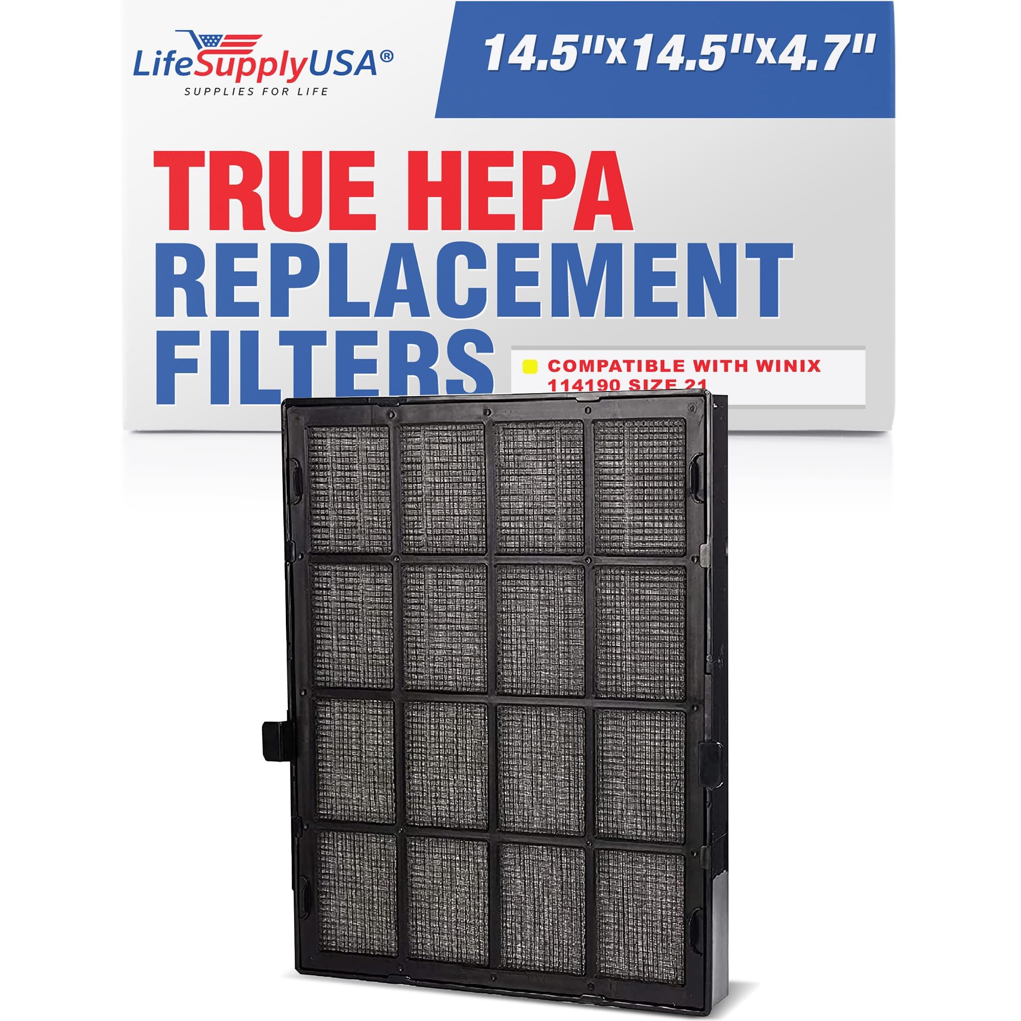 LifeSupplyUSA True HEPA Replacement Filter Compatible with Winix 114190 Size 21