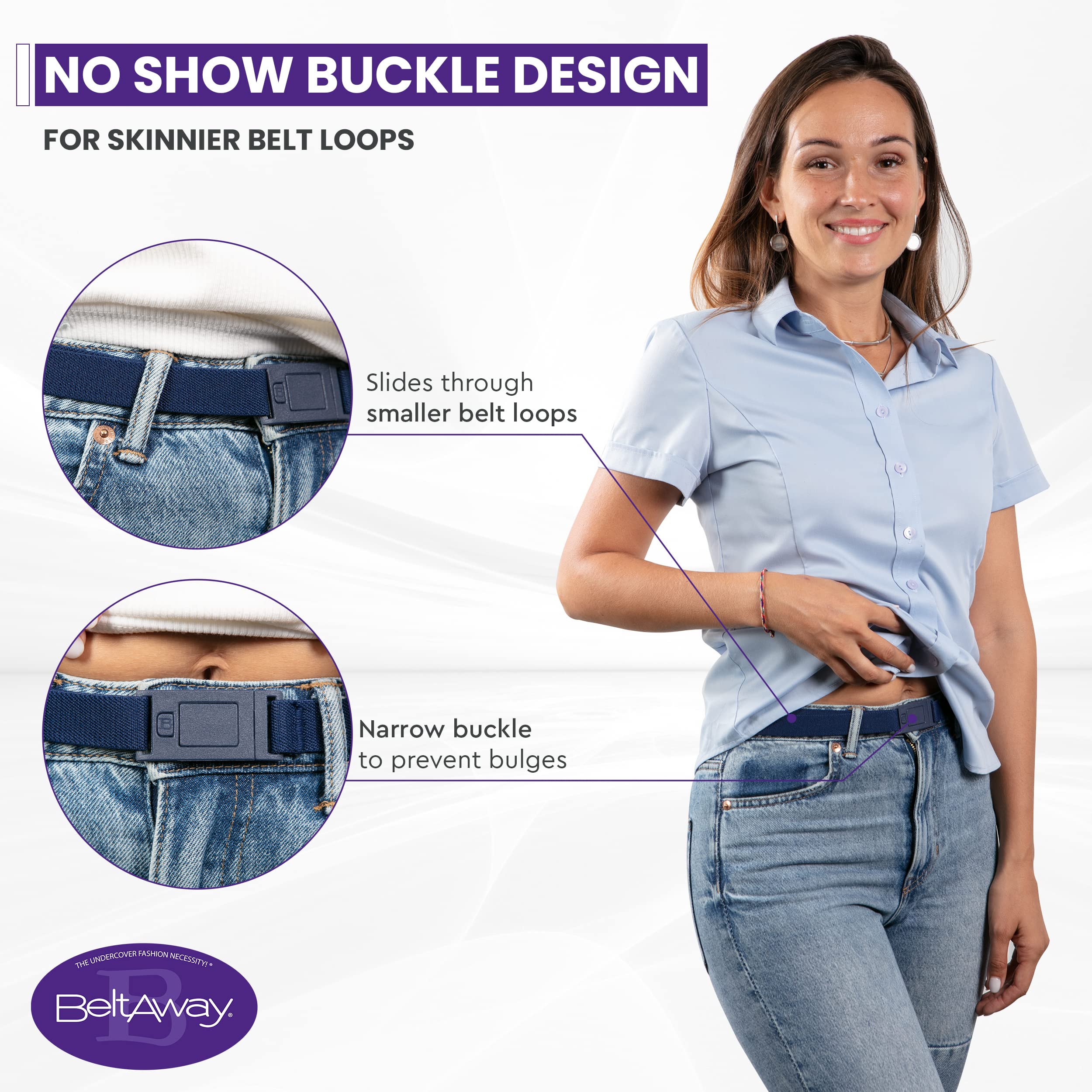 BELTAWAY Narrow No Show Adjustable Stretch Belt Narrow Flat Buckle Fits Through Small Skinnier Belt Loops (Black, one size (0-14))