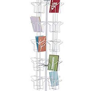 White 48 Pocket Greeting Card Display Rack with Top Sign Holder 65 H x 16 D