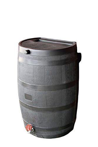 RTS Companies Inc Home Accents 50-Gallon ECO Rain Water Collection Barrel Made with 100% Recycled Plastic Spigot, Black