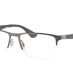 Ray-Ban RX6335 Rectangular Prescription Eyeglass Frames, Matte Gunmetal/Demo Lens, 56 mm