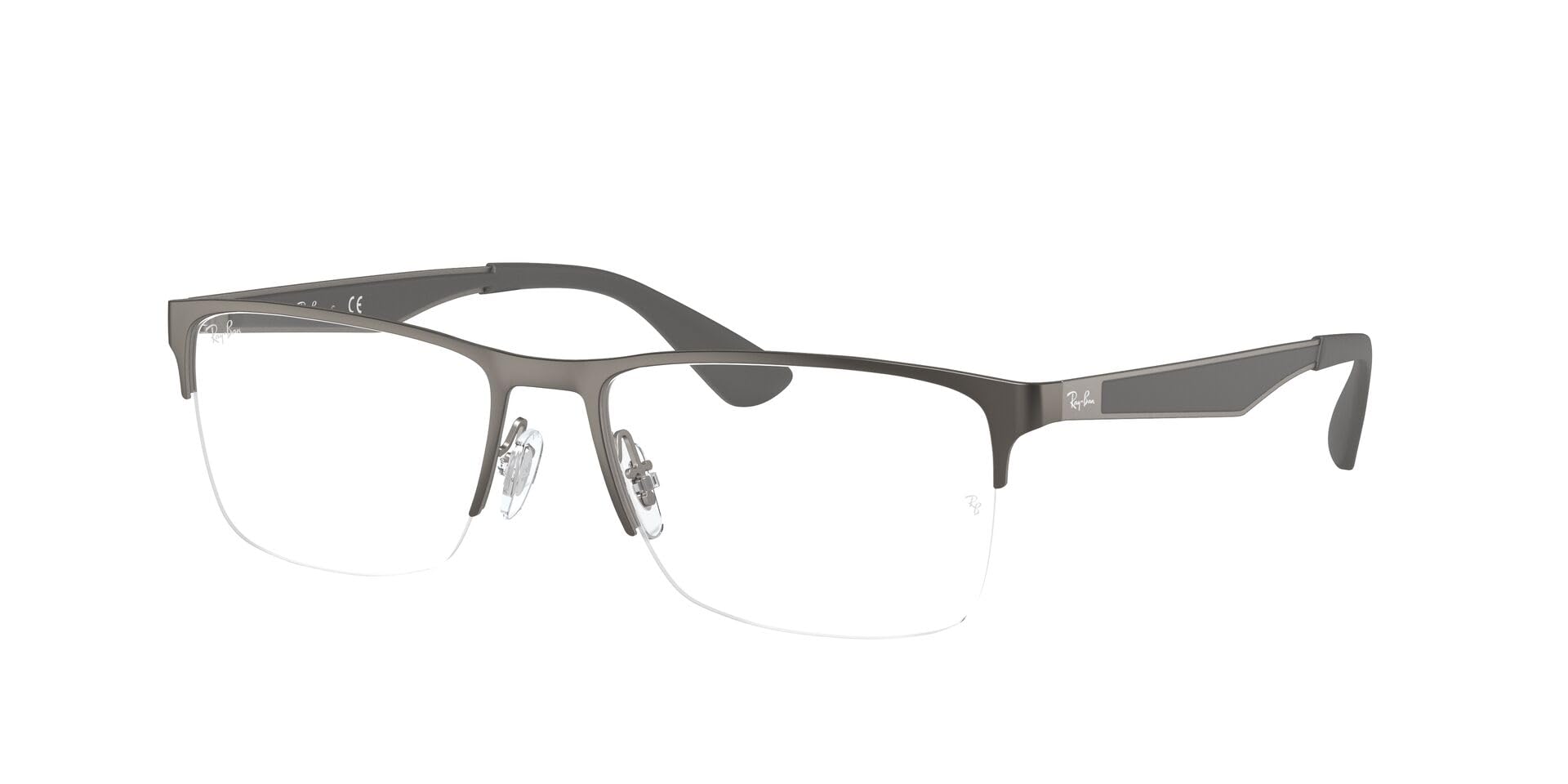 Ray-Ban RX6335 Rectangular Prescription Eyeglass Frames, Matte Gunmetal/Demo Lens, 56 mm