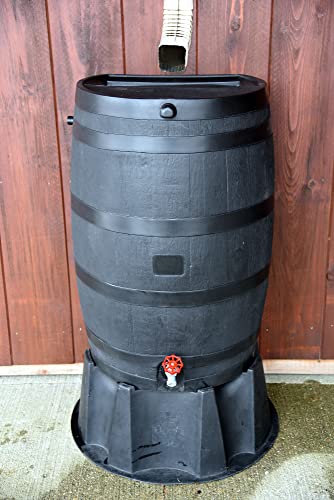 RTS Companies Inc Home Accents 50-Gallon ECO Rain Water Collection Barrel Made with 100% Recycled Plastic Spigot, Black