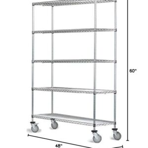 Omega 24" Deep x 48" Wide x 60" High 5 Tier Chrome Wire Shelf Truck with 800 lb Capacity