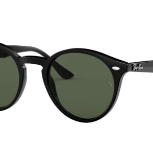 Ray-Ban RB2180 Round Sunglasses, Black/Dark Green, 49 mm