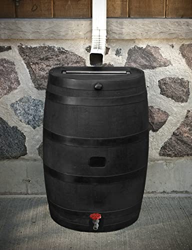 RTS Companies Inc Home Accents 50-Gallon ECO Rain Water Collection Barrel Made with 100% Recycled Plastic Spigot, Black