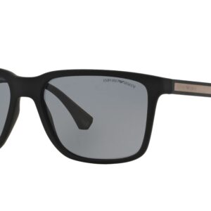 Emporio Armani Men's EA4047 Square Sunglasses, Rubber Black/Grey Polarized, 56 mm