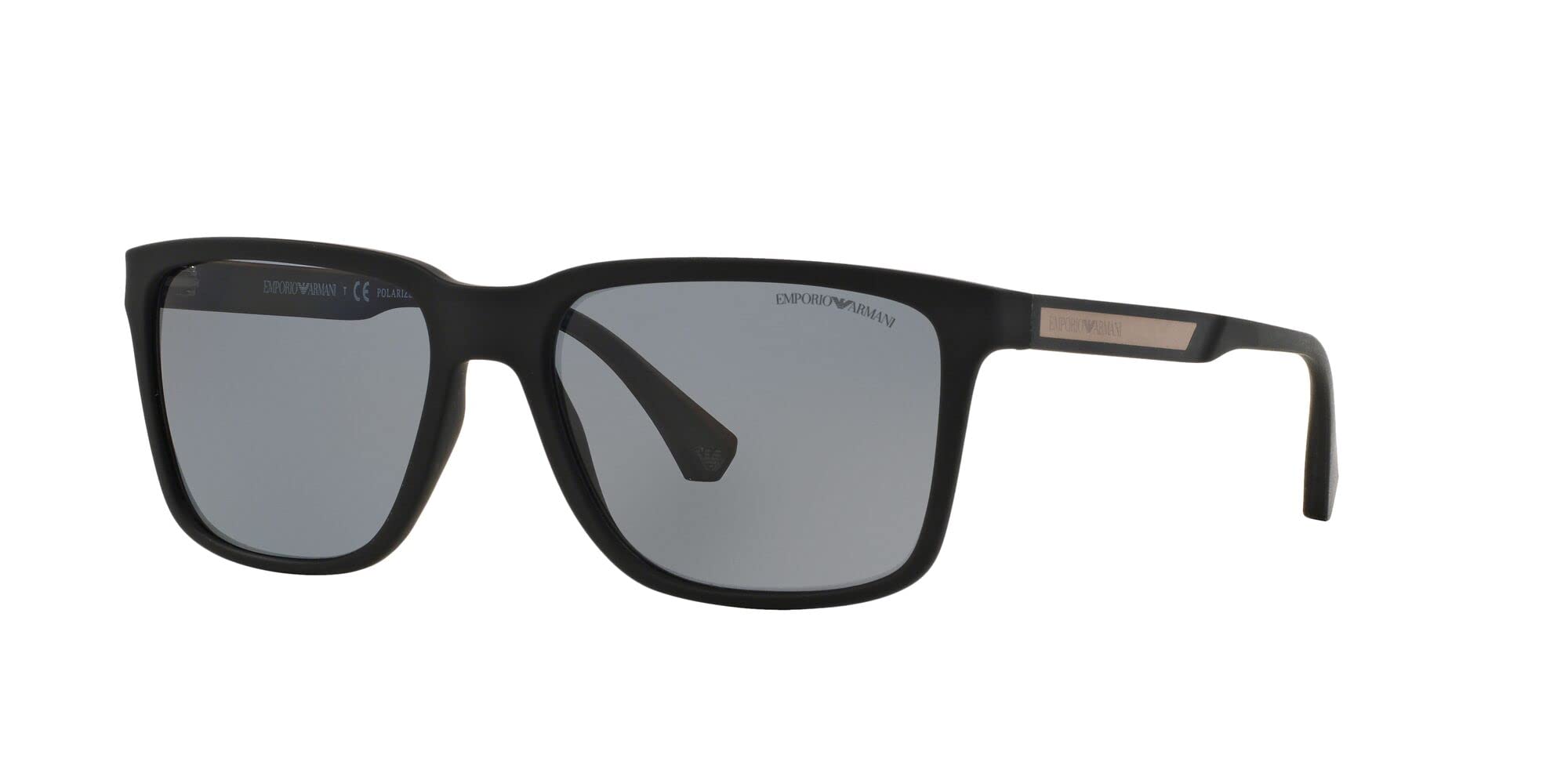 Emporio Armani Men's EA4047 Square Sunglasses, Rubber Black/Grey Polarized, 56 mm