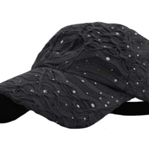 Glitter Sequin Sparkle Bling Game Baseball Cap Hat Sun Visor (Black)