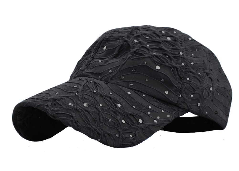 Glitter Sequin Sparkle Bling Game Baseball Cap Hat Sun Visor (Black)