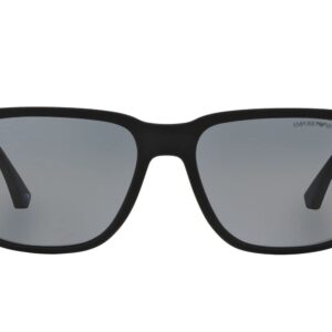 Emporio Armani Men's EA4047 Square Sunglasses, Rubber Black/Grey Polarized, 56 mm