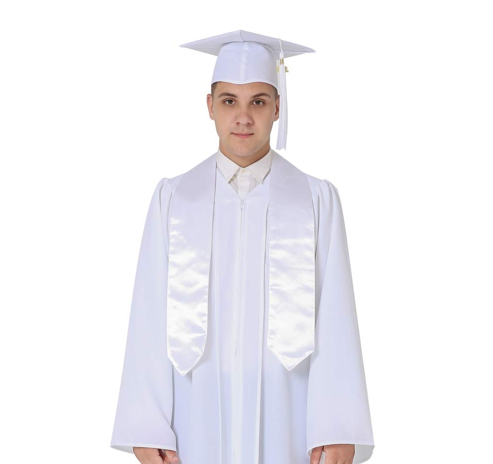 GraduationMall Unisex Adult Plain Graduation Stole 60" White