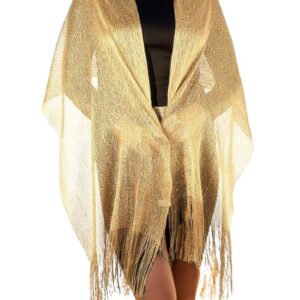 Fashion21 Women's Two Tone Modern Metallic Fishnet Acrylic Party Shawl Fringe Lurex Scarf (Gold/Gold)