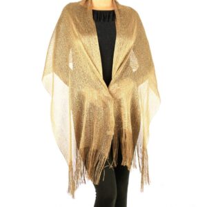 Fashion21 Women's Two Tone Modern Metallic Fishnet Acrylic Party Shawl Fringe Lurex Scarf (Gold/Gold)