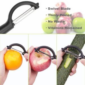 4.72 Inch 12 Super Sharp Stainless Steel Blades Apple Slicer, Corer and Divider, 1 Super Sharp Stainless Steel Peeler, 2 Stainless Steel Fruit Forks and 1 Orange Citrus Peeler Tool, Red