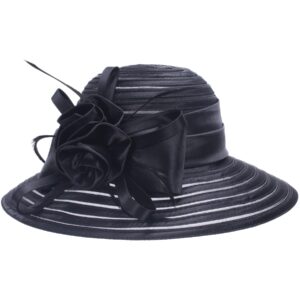 Womens Satin Church Wedding Occasion Sun Hat A214 (Black)