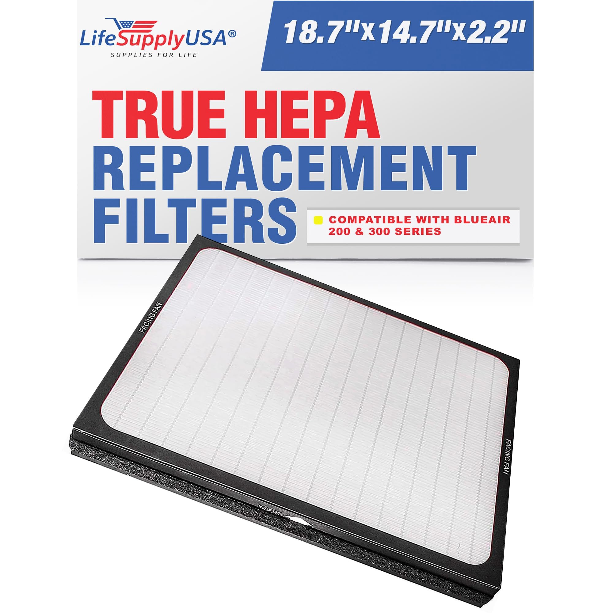 LifeSupplyUSA Air Purifier Replacement Filter - True HEPA Filters Compatible with Blueair 200, 300 Series Air Purifiers