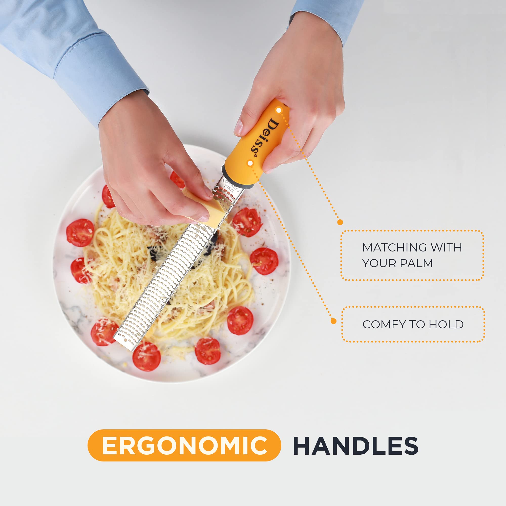 Deiss PRO Citrus Zester & Cheese Grater — Parmesan Cheese Lemon, Ginger, Garlic, Nutmeg, Chocolate, Vegetables, Fruits - Razor-Sharp Stainless Steel Blade, Wide, Dishwasher Safe