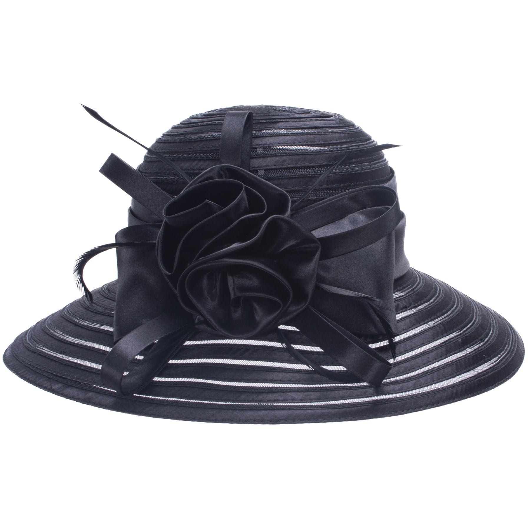 Womens Satin Church Wedding Occasion Sun Hat A214 (Black)