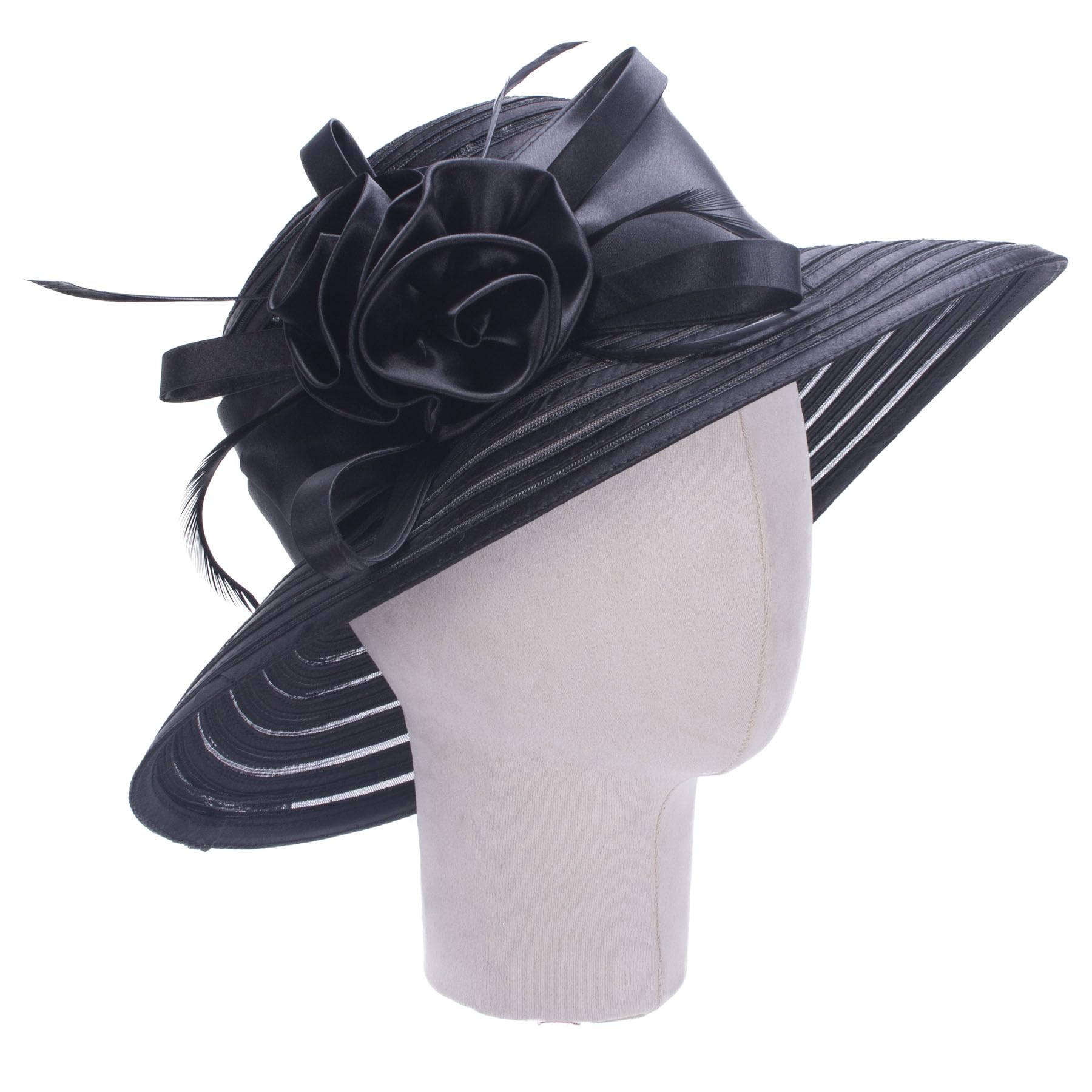 Womens Satin Church Wedding Occasion Sun Hat A214 (Black)