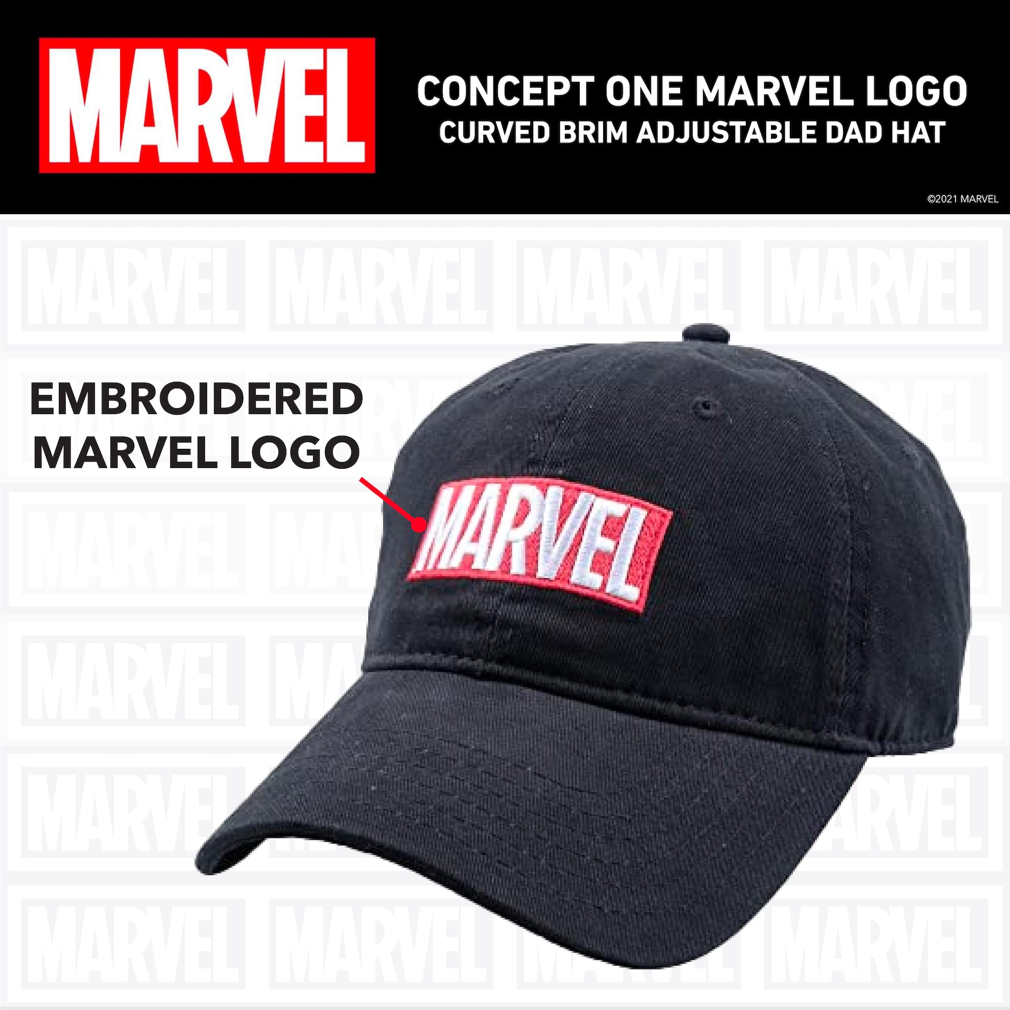 Marvel Logo Cotton Adjustable Dad Hat, Black, One Size