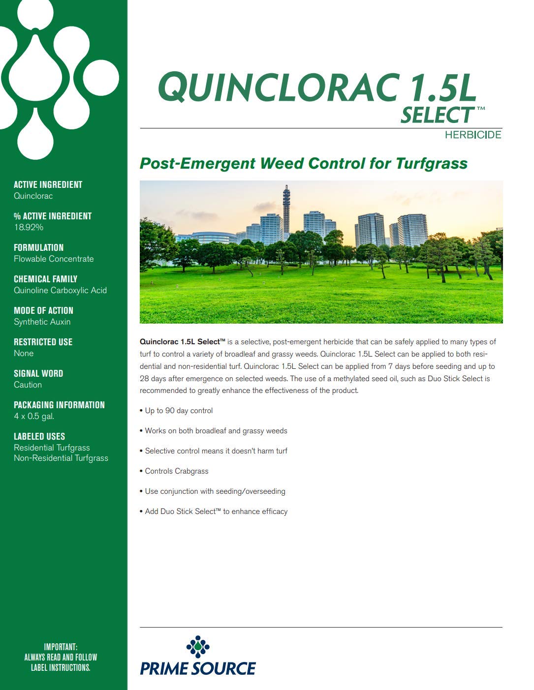 Primesource Quinclorac 1.5L Select Liquid Crabgrass Killer (64 ounces), White