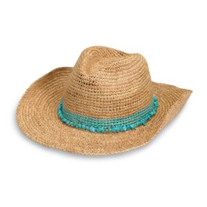 wallaroo women’s tahiti cowboy (turquoise) – wide brim, natural fiber, adjustable, for medium size, western style, festival hat, outback hat, sustainable fashion, eco-friendly, uv sun protection