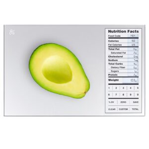 nutrition scale by greater goods, food grade glass, calorie counting scale, meal prep scale, and weight loss scale, silver