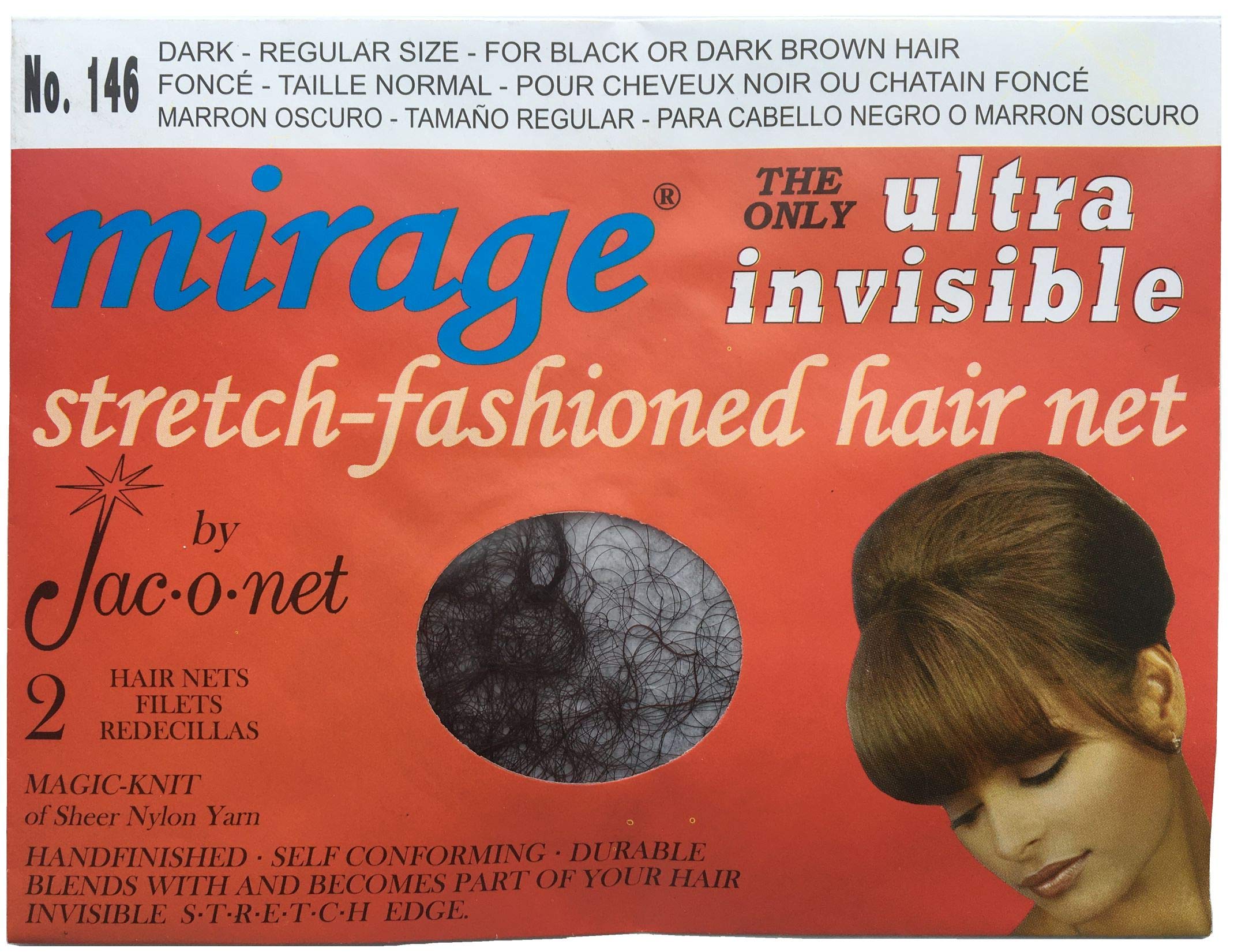 Jac-O-Net Hair Net Mirage Ultra-Invisible Dark,2 Per Pack [Pack of 12]