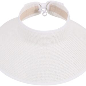 Simplicity Women's Wide Brim Straw Sun Visor Hat Roll Up Straw White Sun Hat for Women