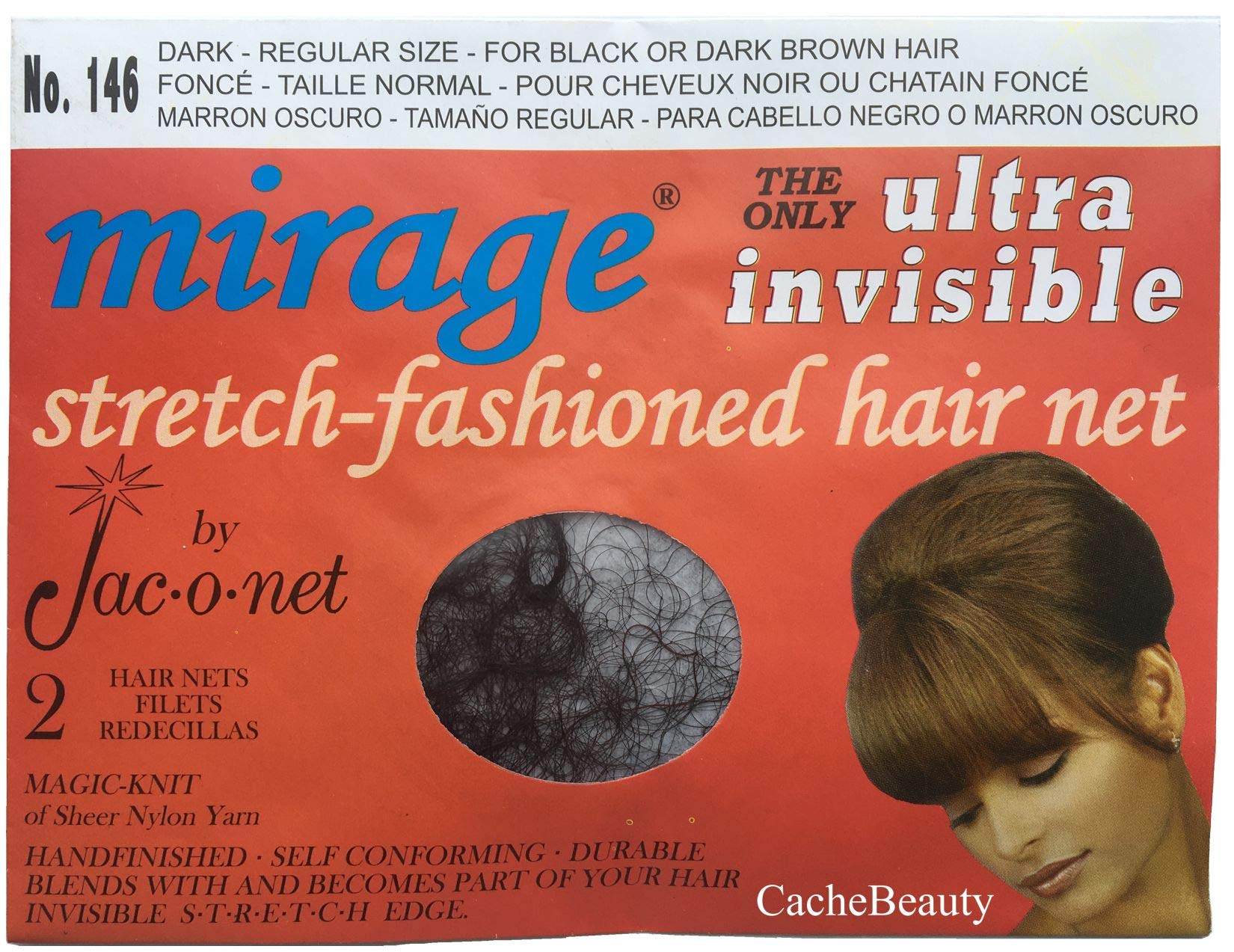 Jac-O-Net Hair Net Mirage Ultra-Invisible Dark,2 Per Pack [Pack of 12]