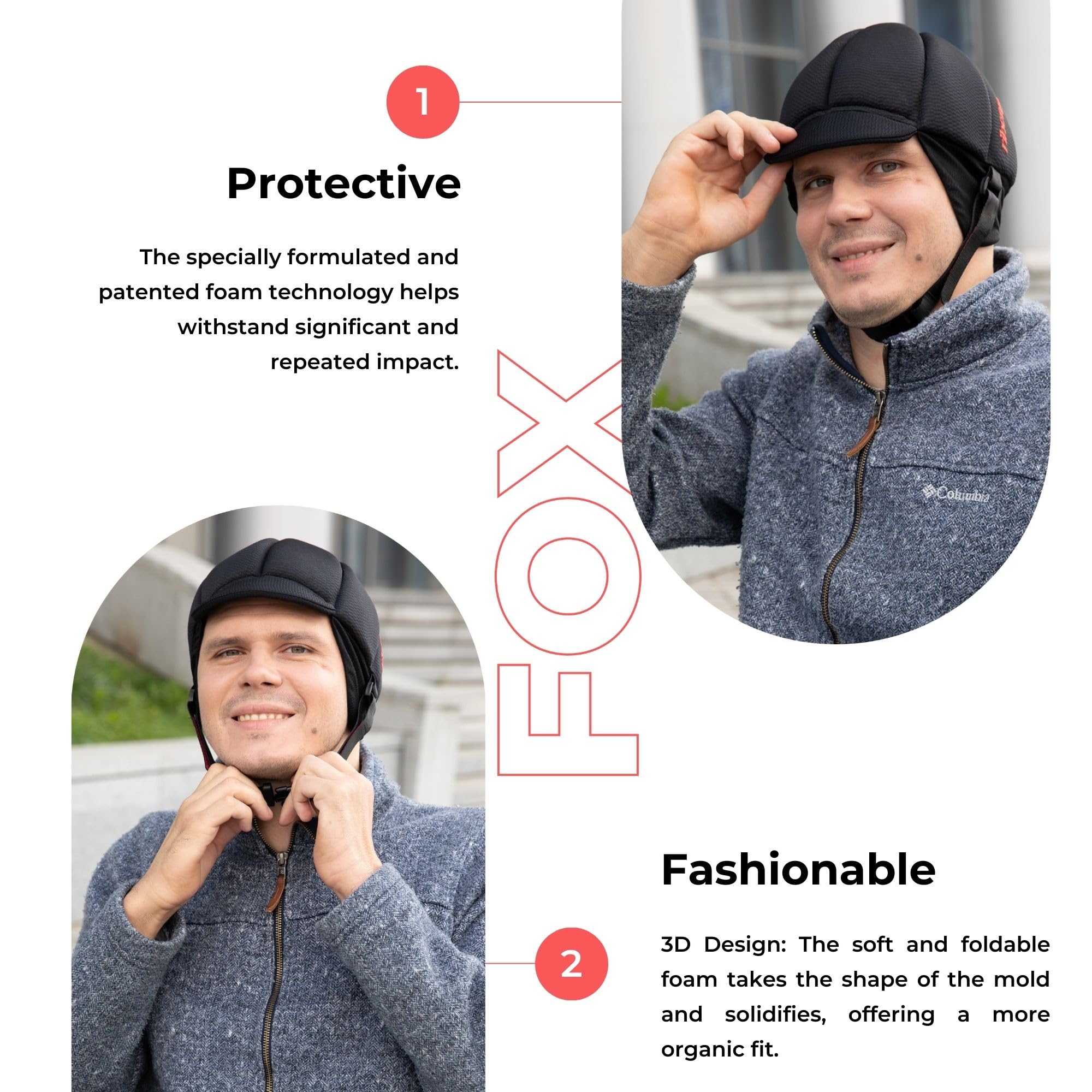 Ribcap Fox Medical Grade Protective Helmet | Black | Medium (22-23") | Soft Helmet for Epilepsy | Protective Helmet for Seizures | Fashionable and No Stigma