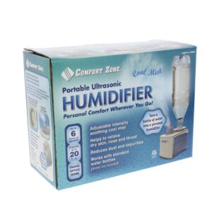 Comfort Zone Ultrasonic Turn Bottle into into Personal Portable Humidifier - 6 Hour Operation - Whisper Quiet, Travel, white (CZHD20)