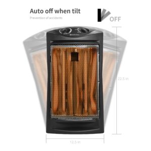 Comfort Zone Indoor Tower Space Heater, Adjustable Thermostat, Radiant Heat, Electric, Infrared Quartz, 2 Heat Settings, Overheat Protection, Ideal for Home, Bedroom, & Office, 1,500W, CZQTV007BK