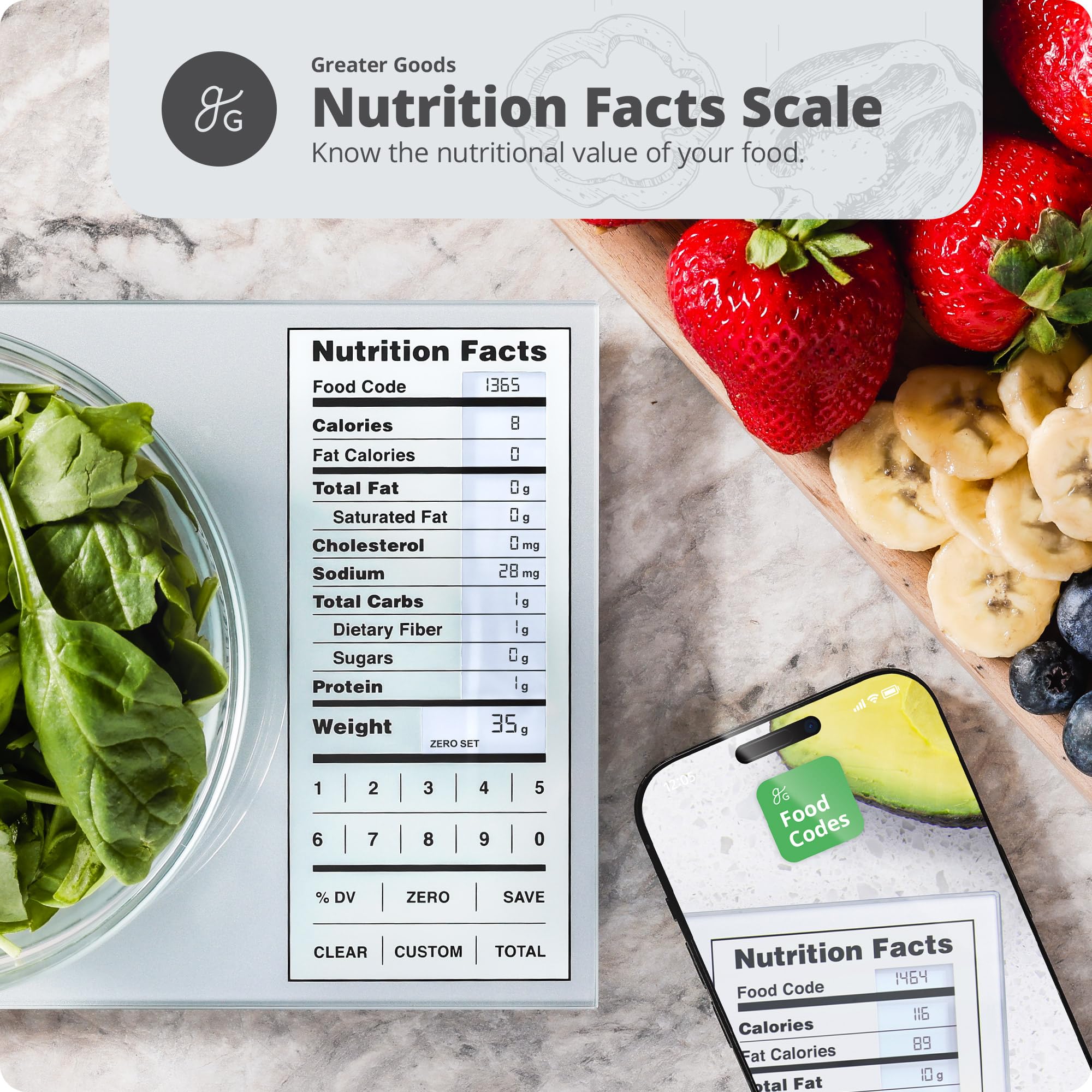 Nutrition Scale by Greater Goods, Food Grade Glass, Calorie Counting Scale, Meal Prep Scale, and Weight Loss Scale, Silver