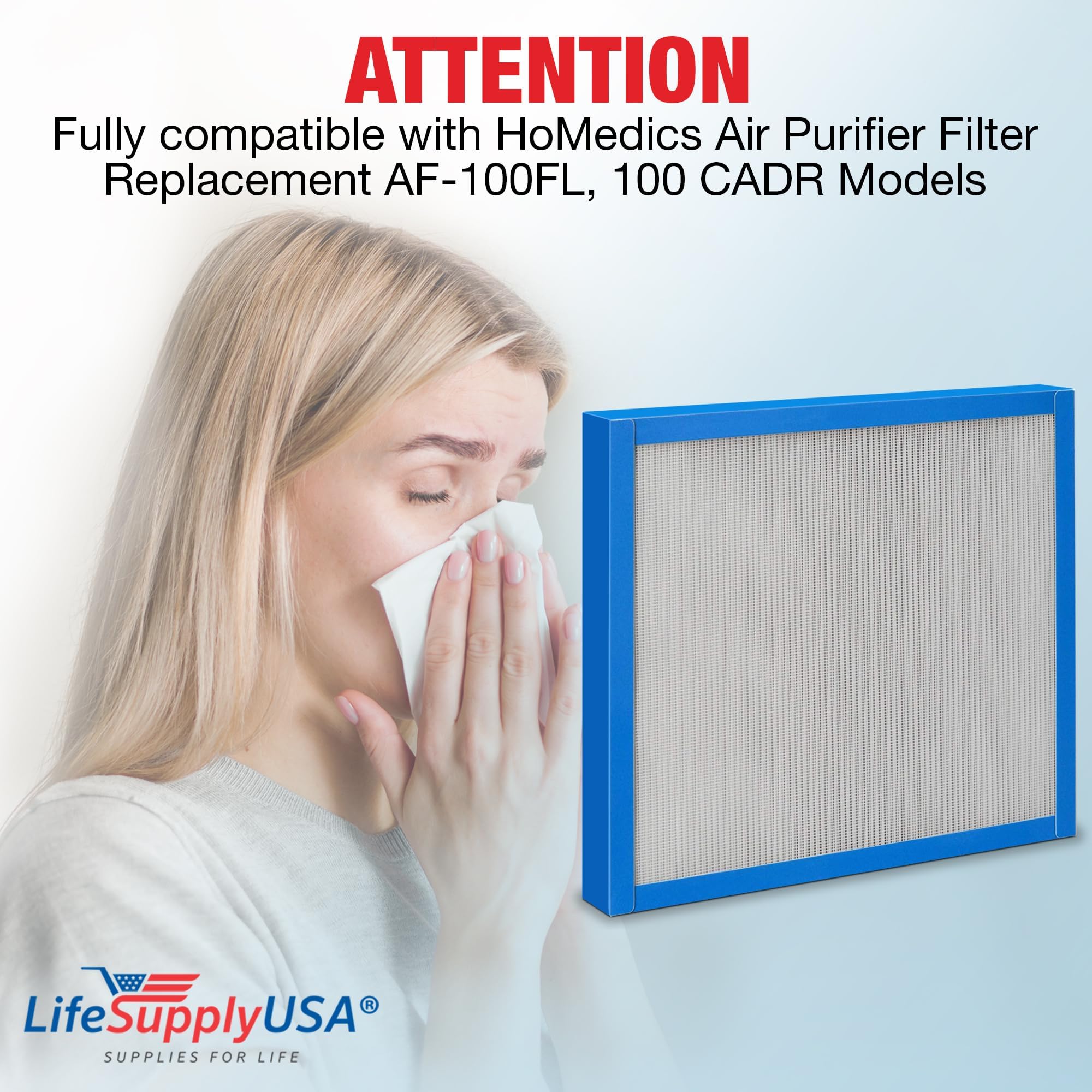 LifeSupplyUSA HEPA Filter: Compatible with HoMedics Air Purifier Filter Replacement AF-100FL, 100 CADR Models - Enhanced Air Quality, Easy Install, Efficient Particle Filtration, Long-Lasting