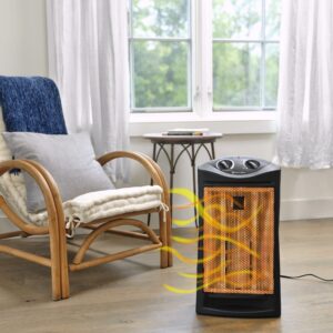 Comfort Zone Indoor Tower Space Heater, Adjustable Thermostat, Radiant Heat, Electric, Infrared Quartz, 2 Heat Settings, Overheat Protection, Ideal for Home, Bedroom, & Office, 1,500W, CZQTV007BK