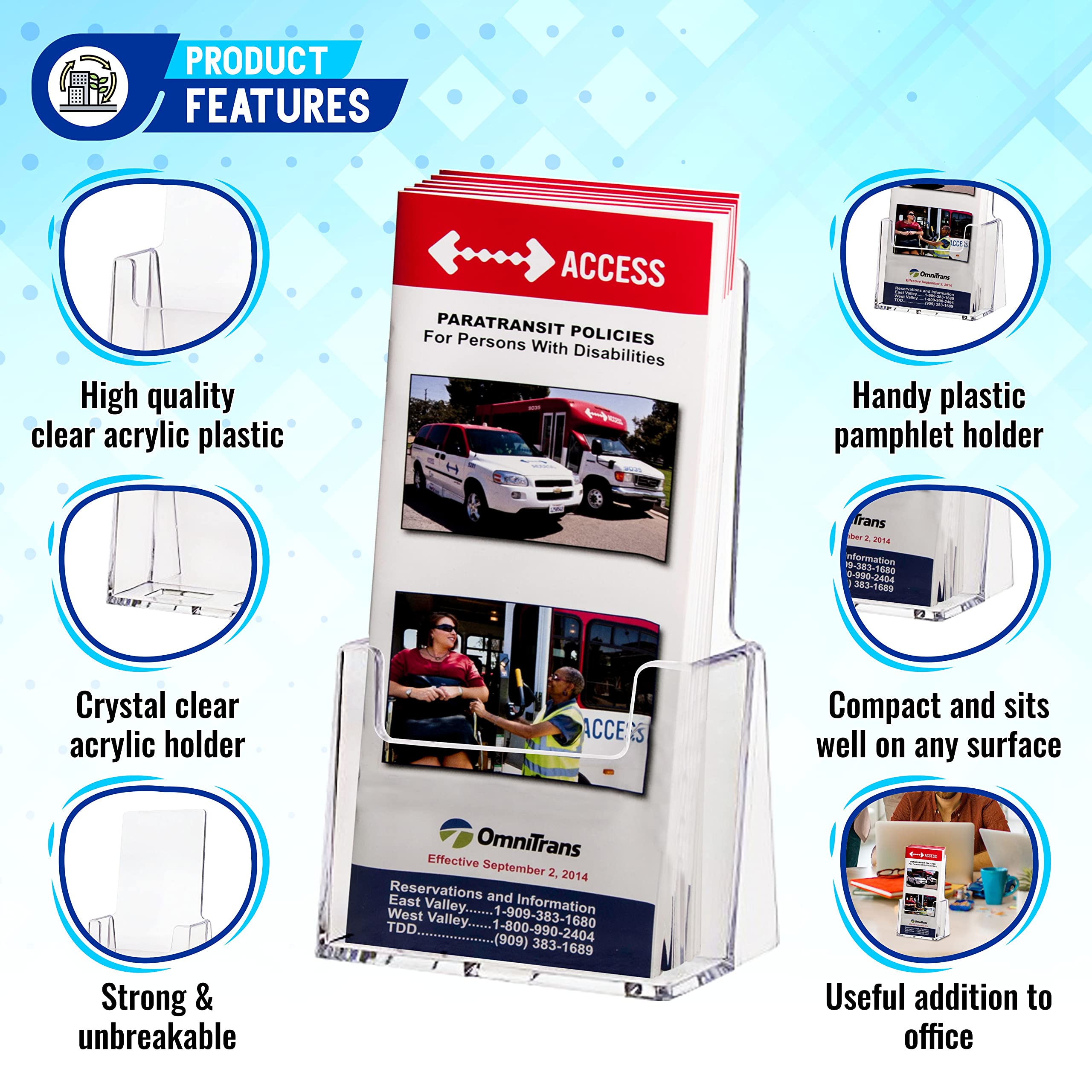 Clear-Ad - Acrylic Trifold Brochure Holder - Rack Card Display - Pamphlet Stand - LHF-S100 (Single Pack)