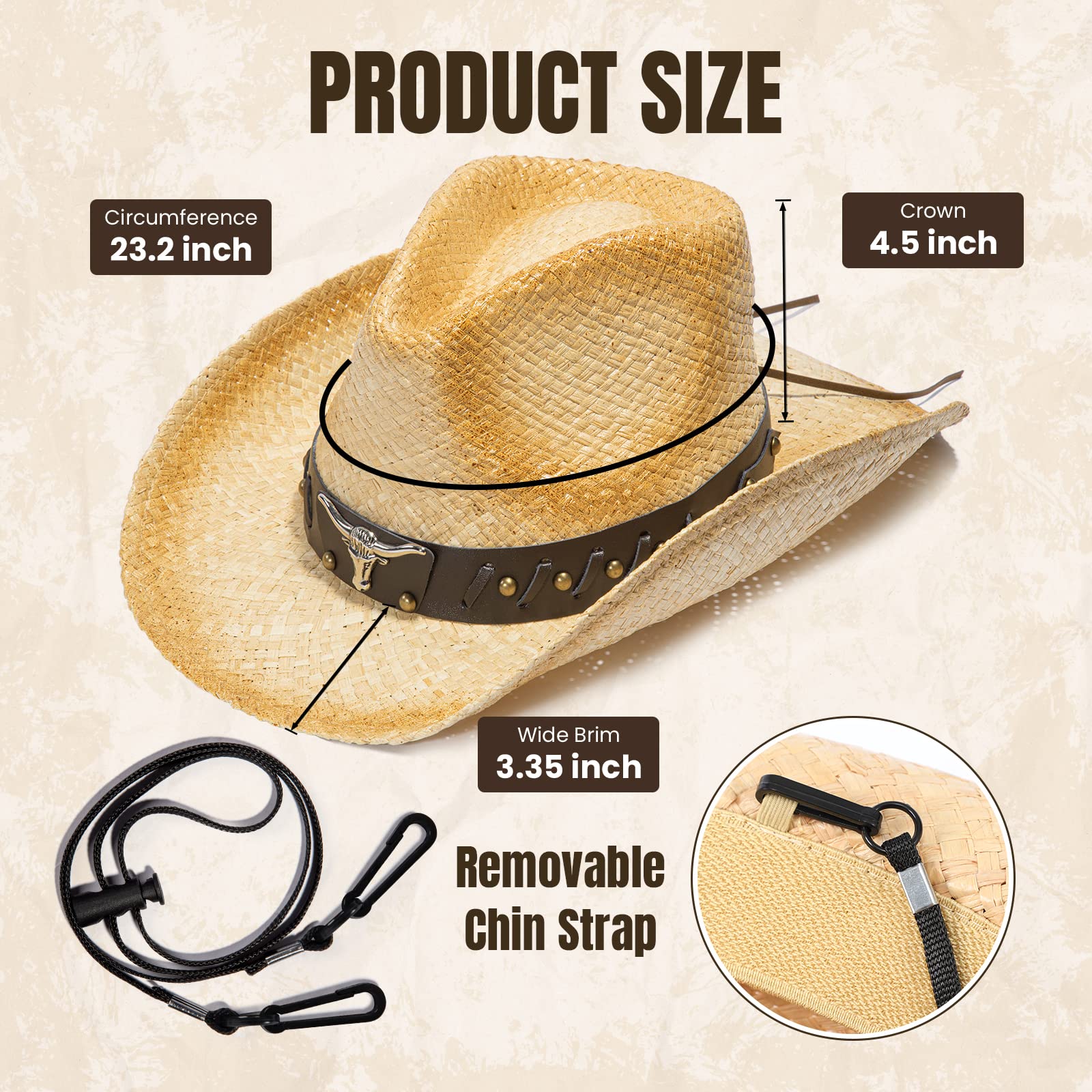 Simplicity Cowboy Hat for Women Western Straw Cowboy Cowgirl Hats for Women Western Cowboy Hats for Men Button Band Beige