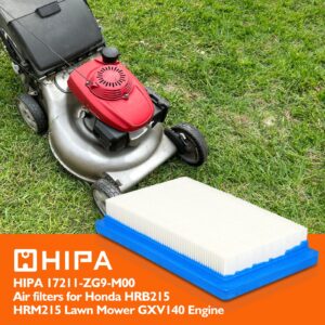 Hipa 17218-ZG9-M00 Air Filter + Pre Filter for HONDA HR215 HRM215 HRB215 GXV140 HRC215 HRM195 Lawn Mower 149cc Parts Replace 17211-ZG9-M00 17218-ZG9-M00 Filter Pack of 2