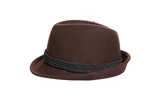 Alpine Holiday Oktoberfest Wool Bavarian Fedora Hat - Brown Color - Size Large (L)