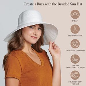 San Diego Hat Company Women's 5-inch Brim Sun Hat with Braid Self Tie, White, One Size