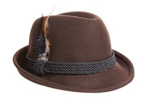 alpine holiday oktoberfest wool bavarian fedora hat - brown color - size large (l)