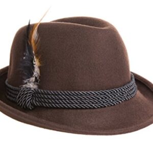 Alpine Holiday Oktoberfest Wool Bavarian Fedora Hat - Brown Color - Size Large (L)