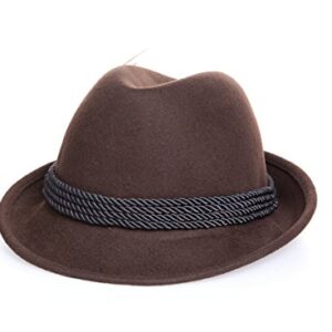 Alpine Holiday Oktoberfest Wool Bavarian Fedora Hat - Brown Color - Size Large (L)