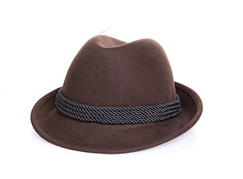 Alpine Holiday Oktoberfest Wool Bavarian Fedora Hat - Brown Color - Size Large (L)