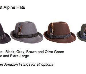 Alpine Holiday Oktoberfest Wool Bavarian Fedora Hat - Brown Color - Size Large (L)