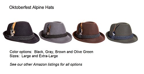 Alpine Holiday Oktoberfest Wool Bavarian Fedora Hat - Brown Color - Size Large (L)