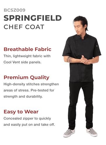 Chef Works Men's Springfield Chef Coat, Black, Large